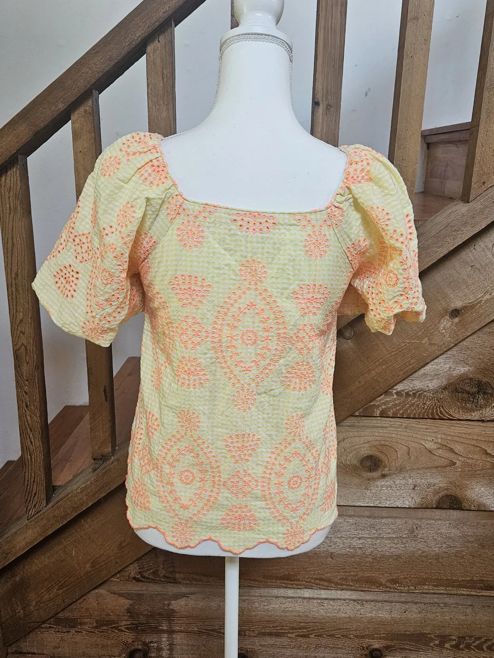 Lilly Pulitzer Yellow And Orange Eyelet Puff-Sleeve Top